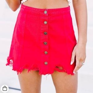 Red denim distressed skirt- brand new!